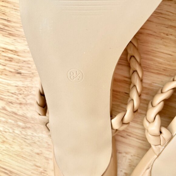 Women's 8.5 Nude Tan Beige Vegan Leather Braided Strappy Square Toe Sandal Heels - Picture 8 of 8